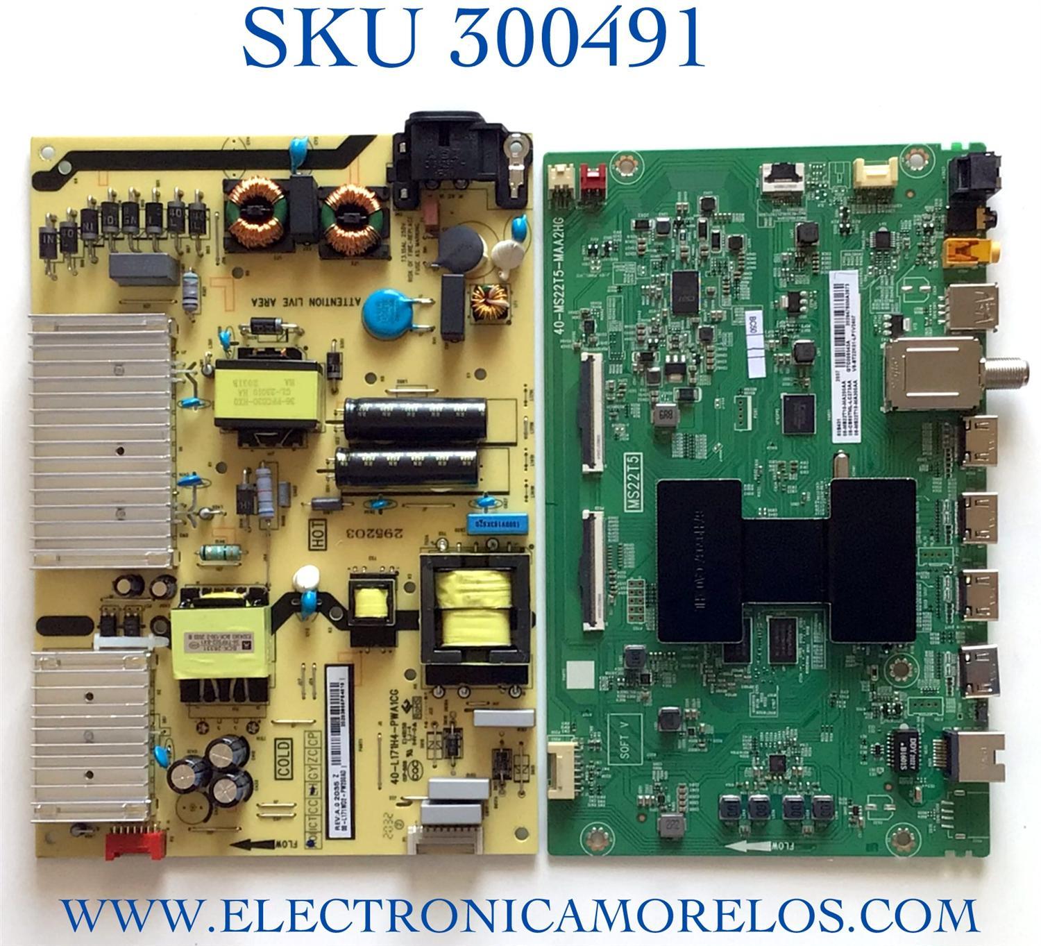 KIT DE TARJETAS PARA TV TCL MAIN 08-CS65TML-LC273AA / 40-MS22T5-MAA2HG / 08-MS22T10-MA200AA / 08-MS22T10-MA300AA / GTC008543A / V8-ST22K01-LF1V2407 / FUENTE 08-L171WD2-PW200AD / 40-L171H4-PWA1CG / PANEL LV650NDEL CS9W11 / MODELO 65S431 / 65S433